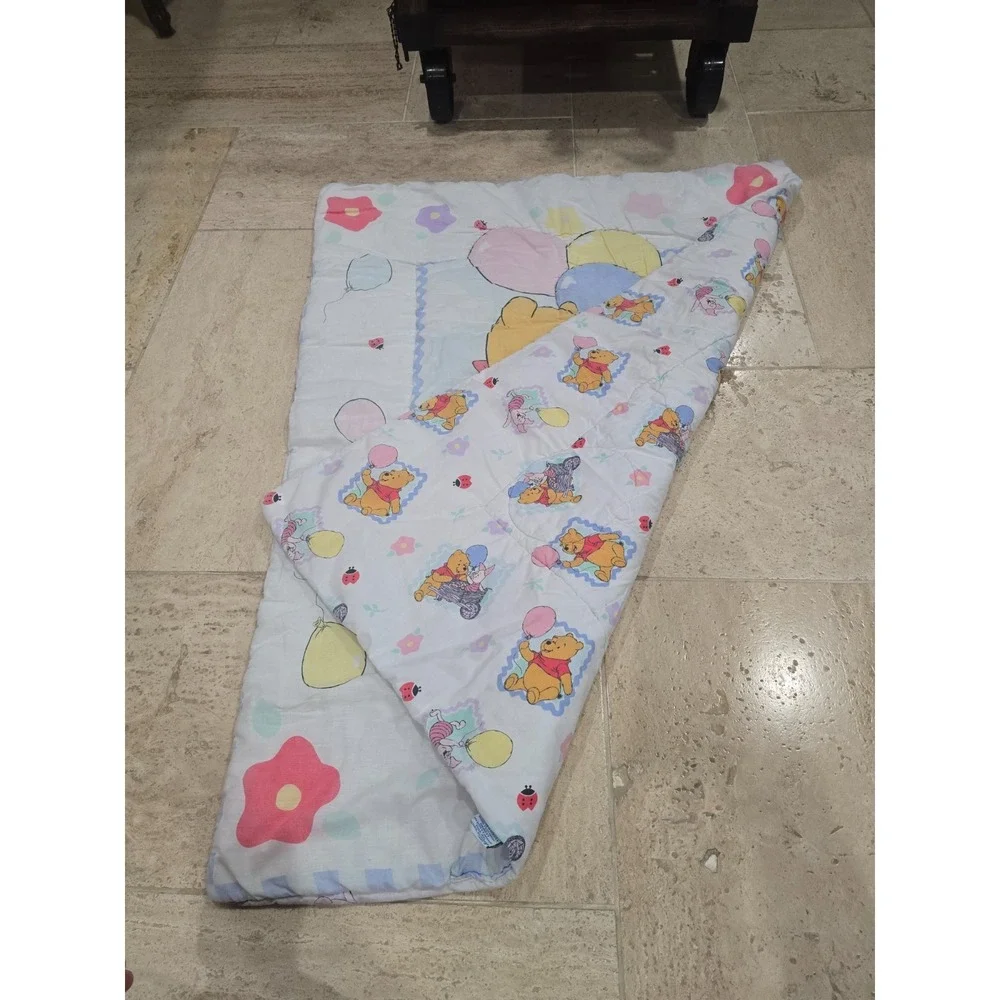 Vintage Winnie the Pooh Crib Comforter Piglet Wheelbarrow Wagon Reversible Rare